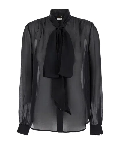 SAINT LAURENT SAINT LAURENT PUSSY-BOW LONG-SLEEVED TOP