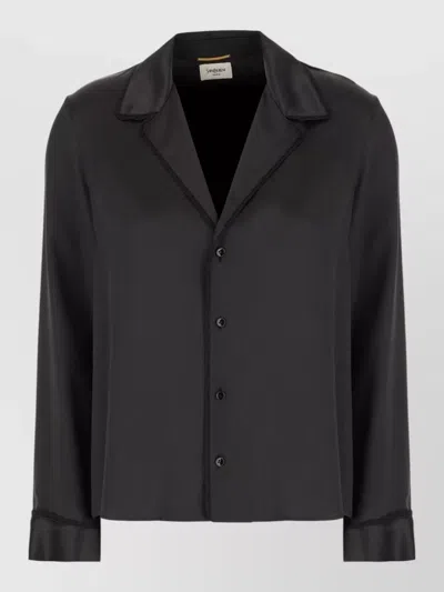Saint Laurent Silk Shirt Long Sleeves Notched Lapels In Black