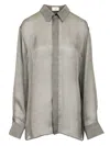 Saint Laurent Grey Shirt With Pointed Collar In Lightweight Silk Man In Gray