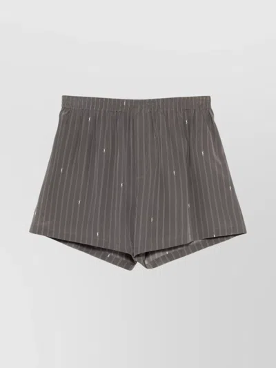 Saint Laurent Silk Shorts With Embroidered Pinstripe And Elastic Waistband In Gray