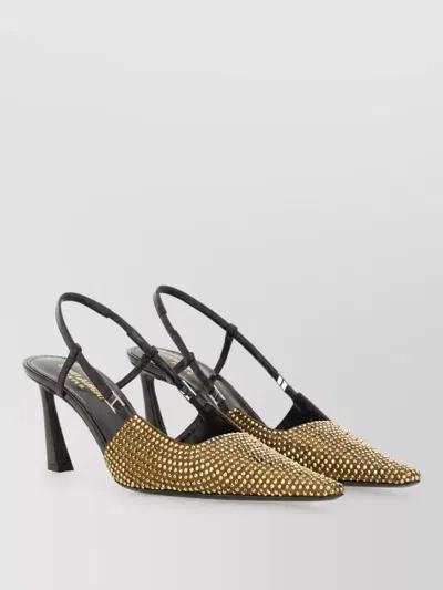 Saint Laurent Silk Stone 70 Mules In Gold