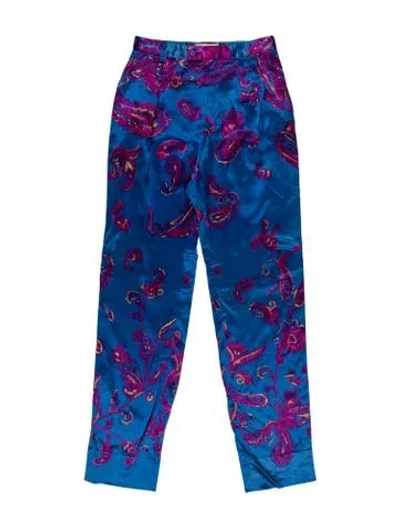 Pre-owned Saint Laurent Silk Straight Leg Pants In Blue