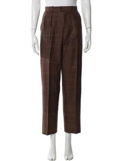 Pre-owned Saint Laurent Silk Straight Leg Pants In Brown