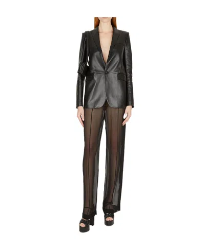 Saint Laurent Silk Straight-leg Trousers In Black