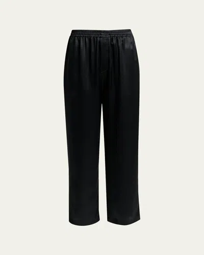 Saint Laurent Silk Straight-leg Crop Pajama Pants In Black