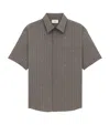 Saint Laurent Silk Stripe Cassandre Shirt In Gray