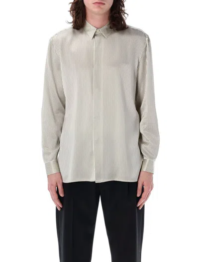 Saint Laurent Silk Stripe Shirt In Craie Stripe