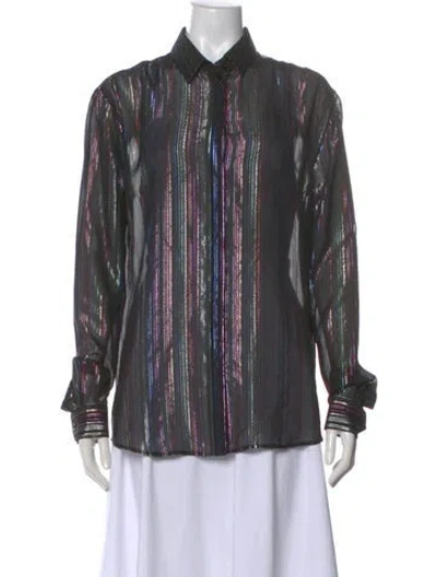 Pre-owned Saint Laurent Silk Striped Blouse In Black