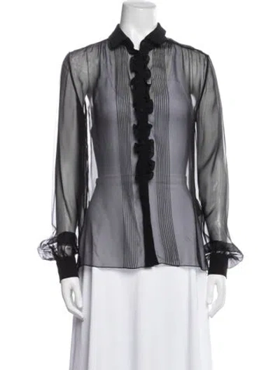 Pre-owned Saint Laurent Silk Striped Blouse In Black