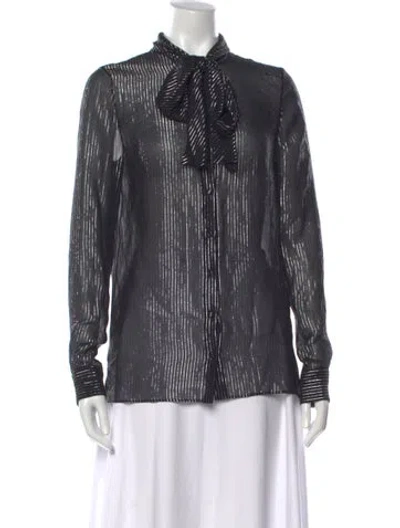 Pre-owned Saint Laurent Silk Striped Blouse In Black/metallic