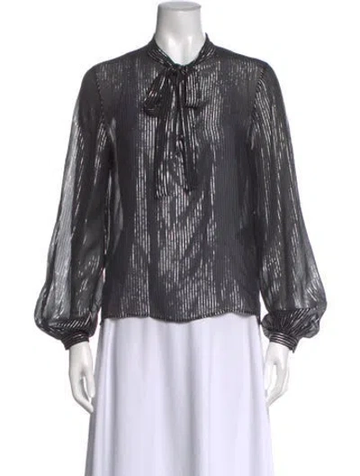 Pre-owned Saint Laurent Silk Striped Blouse In Black/metallic