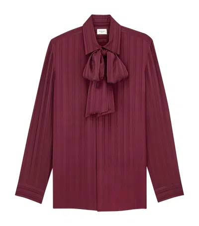 Saint Laurent Silk Striped Pussybow Blouse In Red