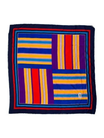 Pre-owned Saint Laurent Silk Striped Scarf In Blue