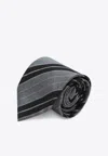 Saint Laurent Silk Striped Tie In Gray