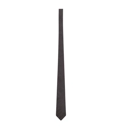 Saint Laurent Silk Striped Tie In Grey