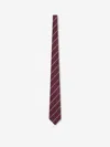 Saint Laurent Silk And Wool Striped Wide Tie In Burgundy