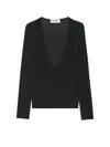 Saint Laurent Cassandre Embroidered U-neck Silk Sweater