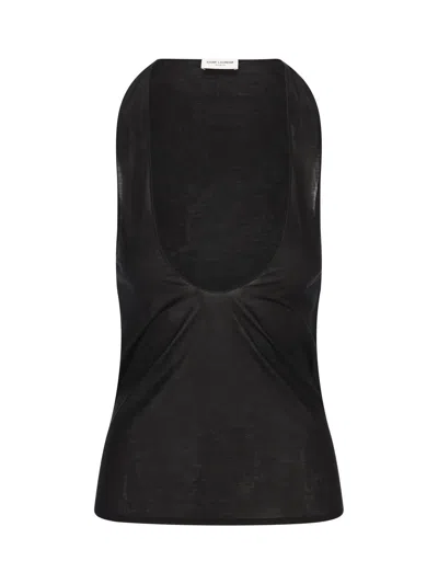 Saint Laurent Silk Tank Top In Black