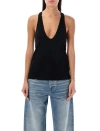 Saint Laurent Round-neck Silk Tank Top Racerback In Black