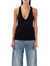 Saint Laurent Round-neck Silk Tank Top Racerback In Black