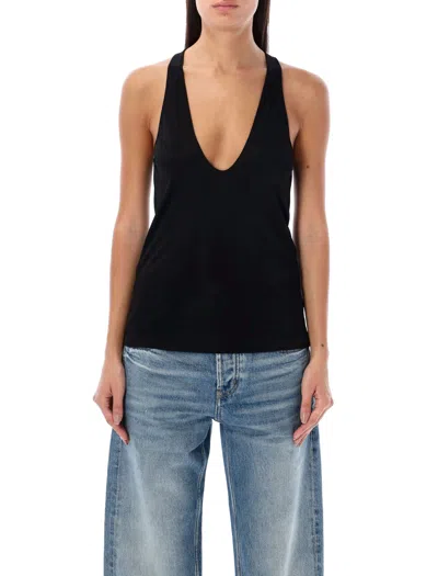 Saint Laurent Plunging U-neck Cashmere Tank Top In Black