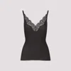 Saint Laurent Laced Tank Top In Ribbed Silk Jersey In Black
