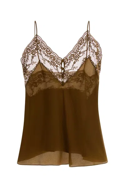 Saint Laurent Silk Tank Top Mini In Brown