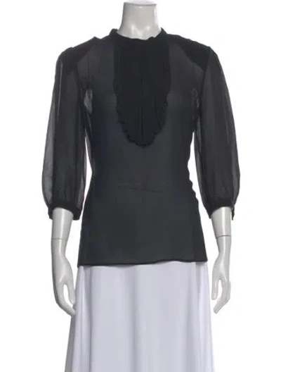 Pre-owned Saint Laurent Silk Three-quarter Sleeve Blouse In Black