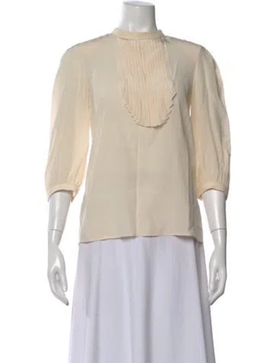 Pre-owned Saint Laurent Silk Three-quarter Sleeve Blouse In Neutral