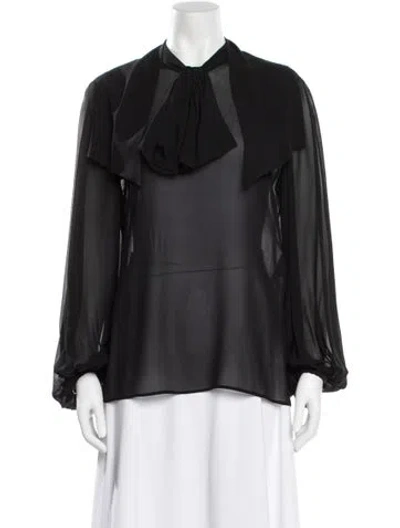 Pre-owned Saint Laurent Silk Tie Neck Blouse In Black