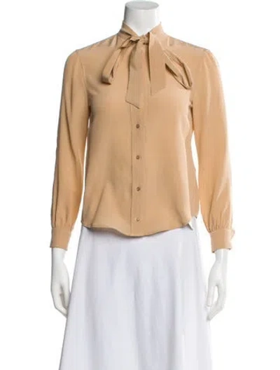 Pre-owned Saint Laurent Silk Tie Neck Blouse In Gold