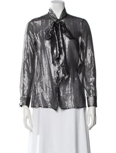 Pre-owned Saint Laurent Silk Tie Neck Blouse In Multi