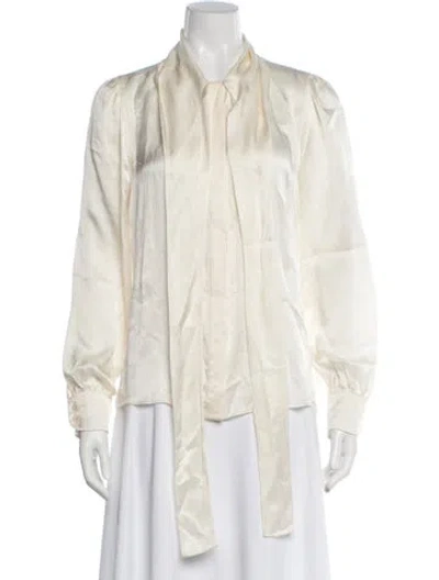 Pre-owned Saint Laurent Silk Tie Neck Blouse In Neutral