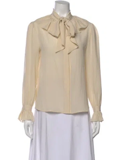 Pre-owned Saint Laurent Silk Tie Neck Blouse In Neutral