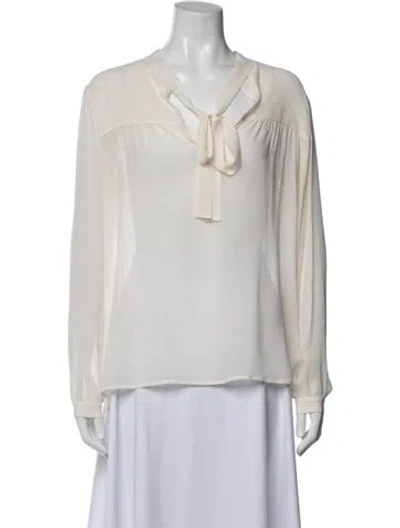 Pre-owned Saint Laurent Silk Tie Neck Blouse In Neutral