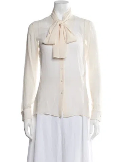 Pre-owned Saint Laurent Silk Tie Neck Blouse In Neutral