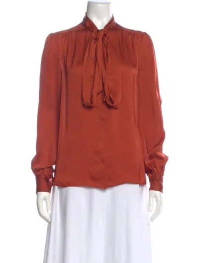 Pre-owned Saint Laurent Silk Tie Neck Blouse In Orange