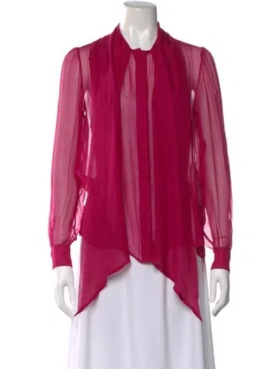 Pre-owned Saint Laurent Silk Tie Neck Blouse In Purple