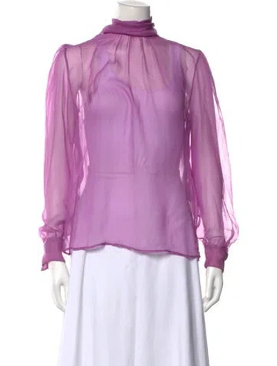 Pre-owned Saint Laurent Silk Tie Neck Blouse In Purple