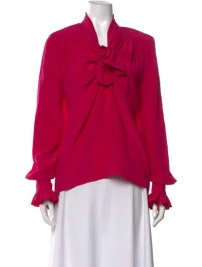Pre-owned Saint Laurent Silk Tie Neck Blouse In Purple