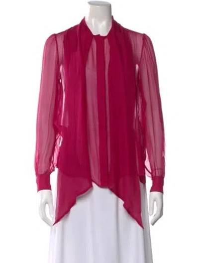Pre-owned Saint Laurent Silk Tie Neck Blouse In Purple