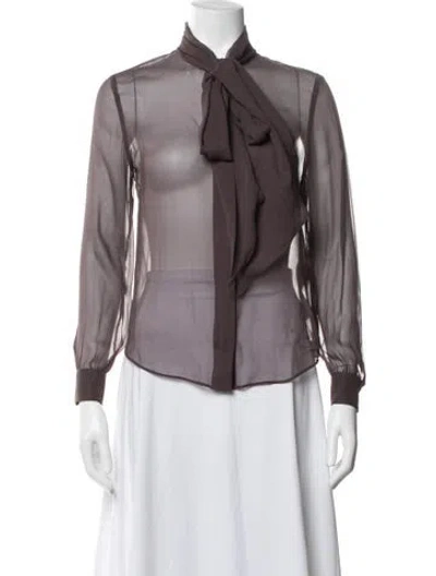 Pre-owned Saint Laurent Silk Tie Neck Blouse In Purple