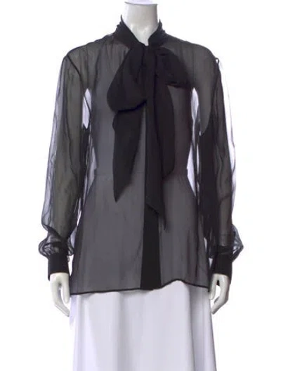 Pre-owned Saint Laurent Silk Tie Neck Blouse W/ Tags In Black
