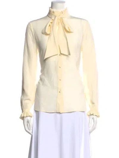 Pre-owned Saint Laurent Silk Tie Neck Blouse W/ Tags In Neutral