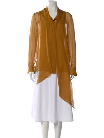 Pre-owned Saint Laurent Silk Tie Neck Blouse In Yellow