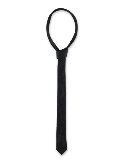 Saint Laurent Silk Tie With All-over Jacquard 'monogram Y' In Black