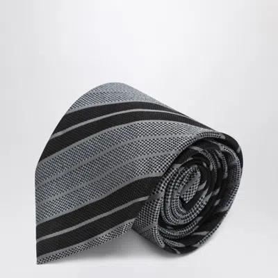 Saint Laurent Silk Tie With Black/gray Stripes