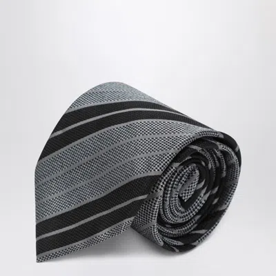Saint Laurent Silk Tie With Black/gray Stripes Women