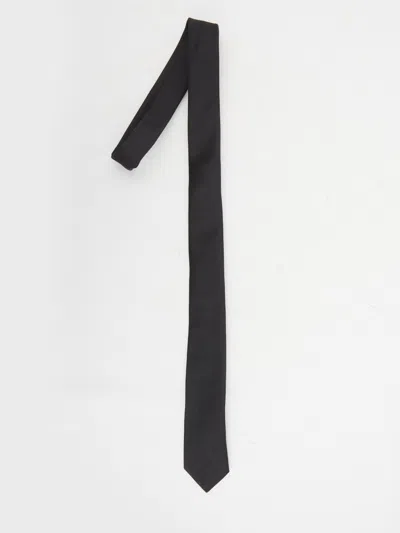 Saint Laurent Silk Tie With Textured Finish In Black