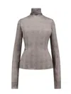 Saint Laurent Sheer Plaid High Neck Blouse In Grey